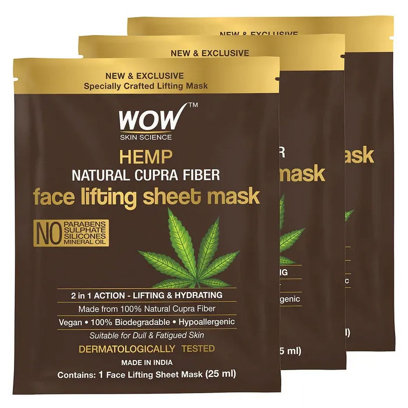 Wow Skin Science Hemp Natural Cupra Fiber Face Lifting Sheet Mask - Prevents Uv Damage and Repairs Skin Barrier,