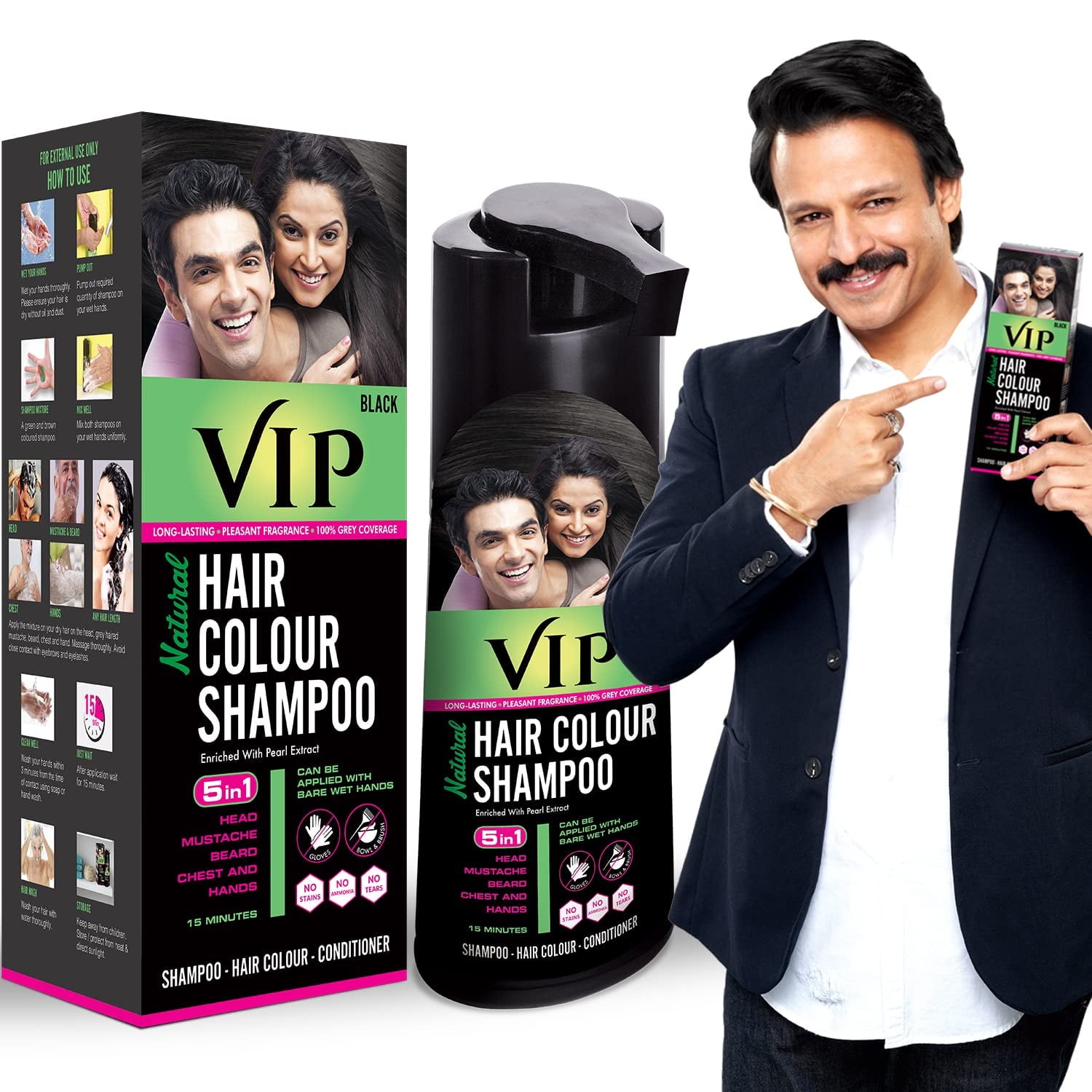 Vip Hair Colour Shampoo 180Ml Black For Men & Women | Alternate To Hair Dye | Instant Bear