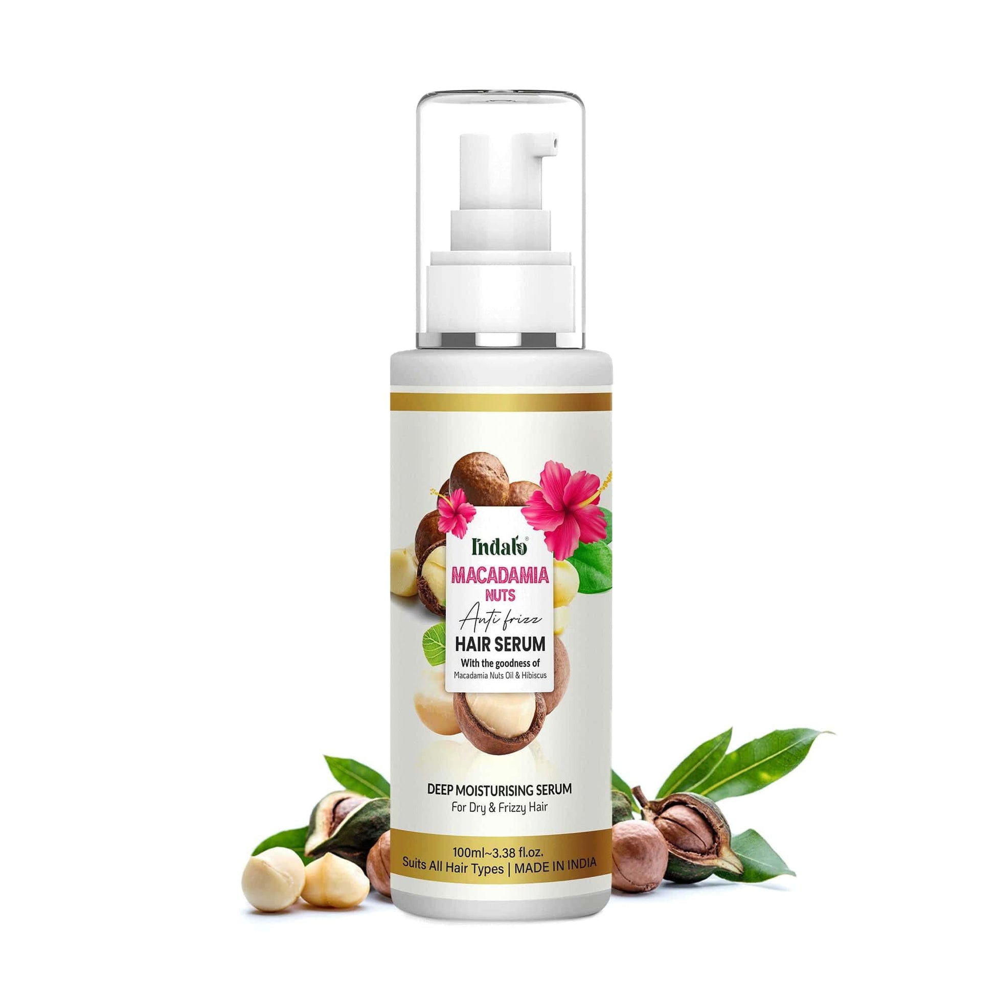 Indalo Macadamia Nuts Anti Frizz Hair Serum with Hibiscus, Deep Moisturising for Dry Roug