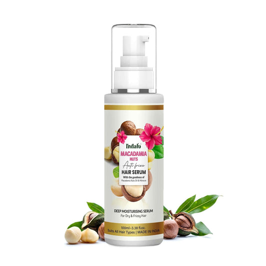 Indalo Macadamia Nuts Anti Frizz Hair Serum with Hibiscus, Deep Moisturising for Dry Roug