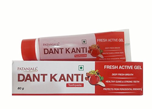 Patanjali Dant Kanti Fresh Active Gel Toothpaste - Healthy Gums & Strong Teeth - 80g (Pack