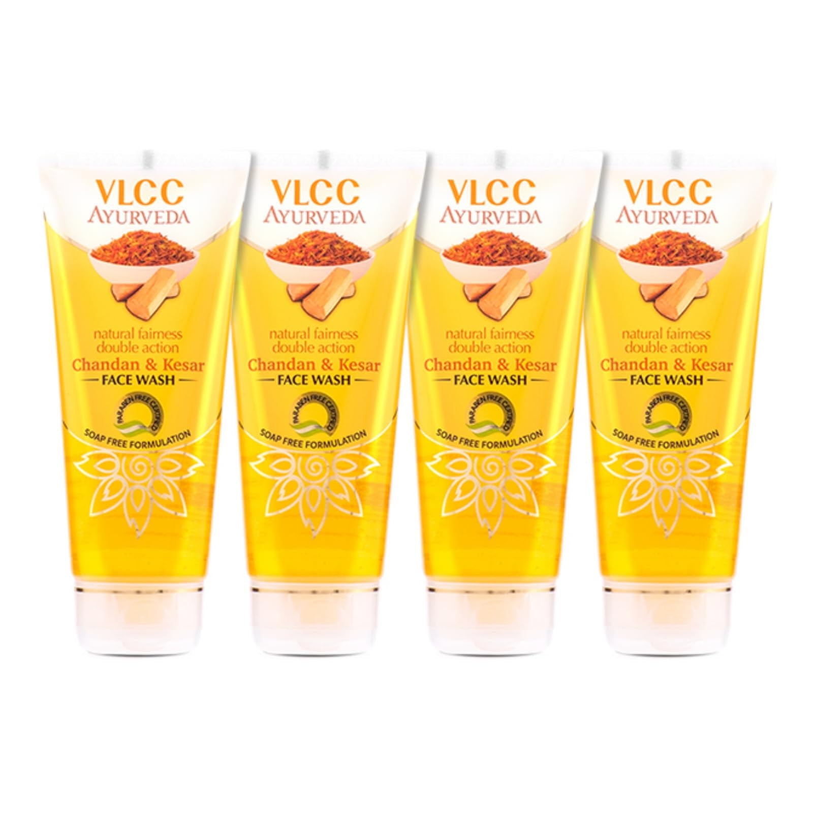 Vlcc Ayurveda Natural Fairness Chandan & Kesar FaceWash - 100Ml X 4 (Pack Of 4) | Complexi