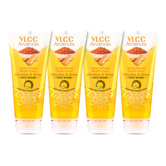 Vlcc Ayurveda Natural Fairness Chandan & Kesar FaceWash - 100Ml X 4 (Pack Of 4) | Complexi