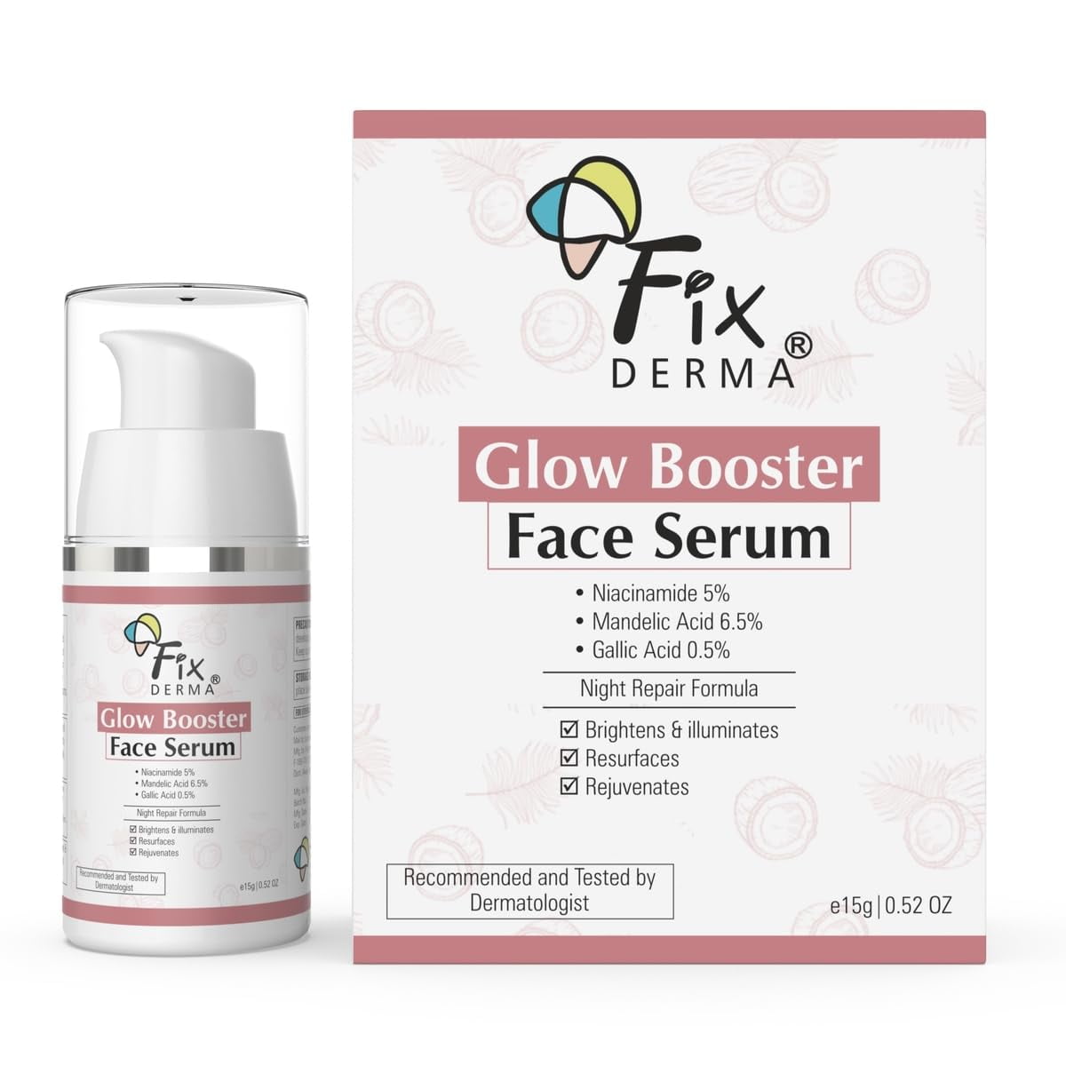 Fixderma 5% Niacinamide Serum Glow Booster FaceSerum with 6.5% Mandelic Acid & 0.5% Gallic