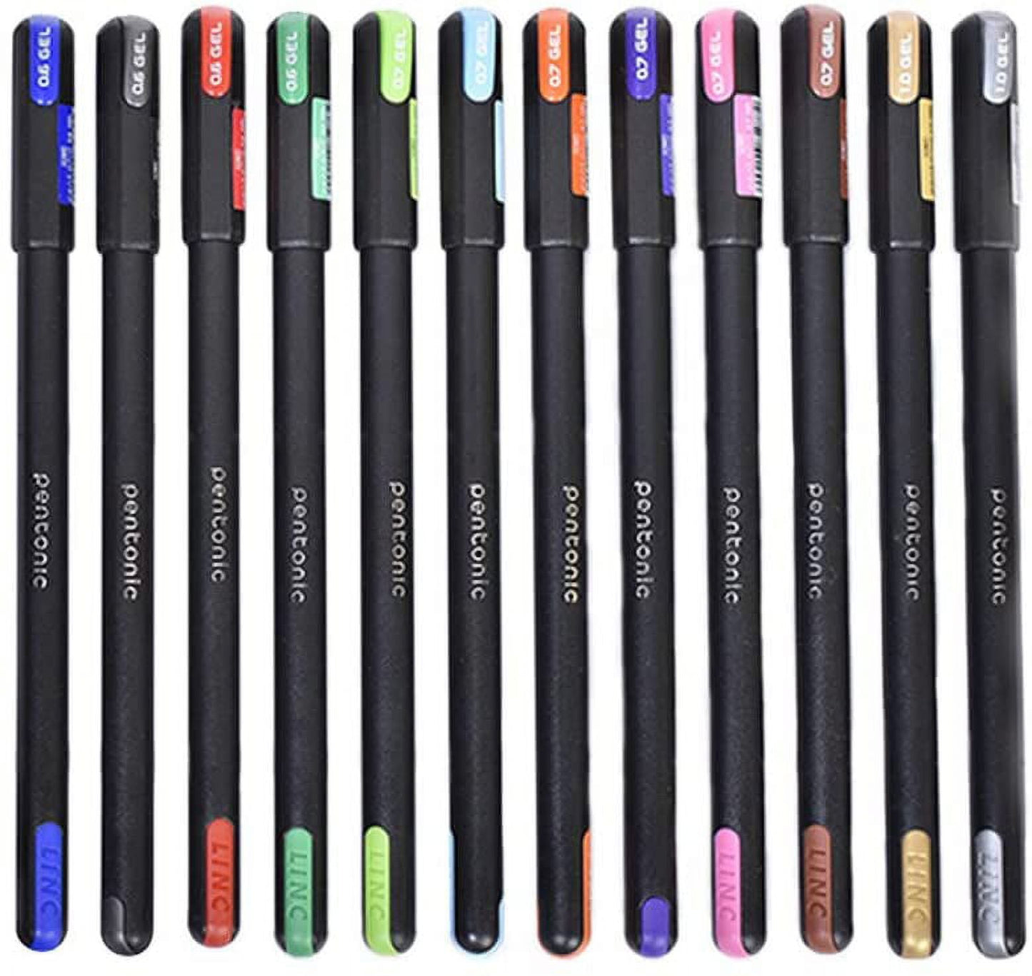 Pentonic Multicolor Gel Pen With Hard Box Case (0.6 mm-1.0 mm, Black Body, 12 Pcs Set)