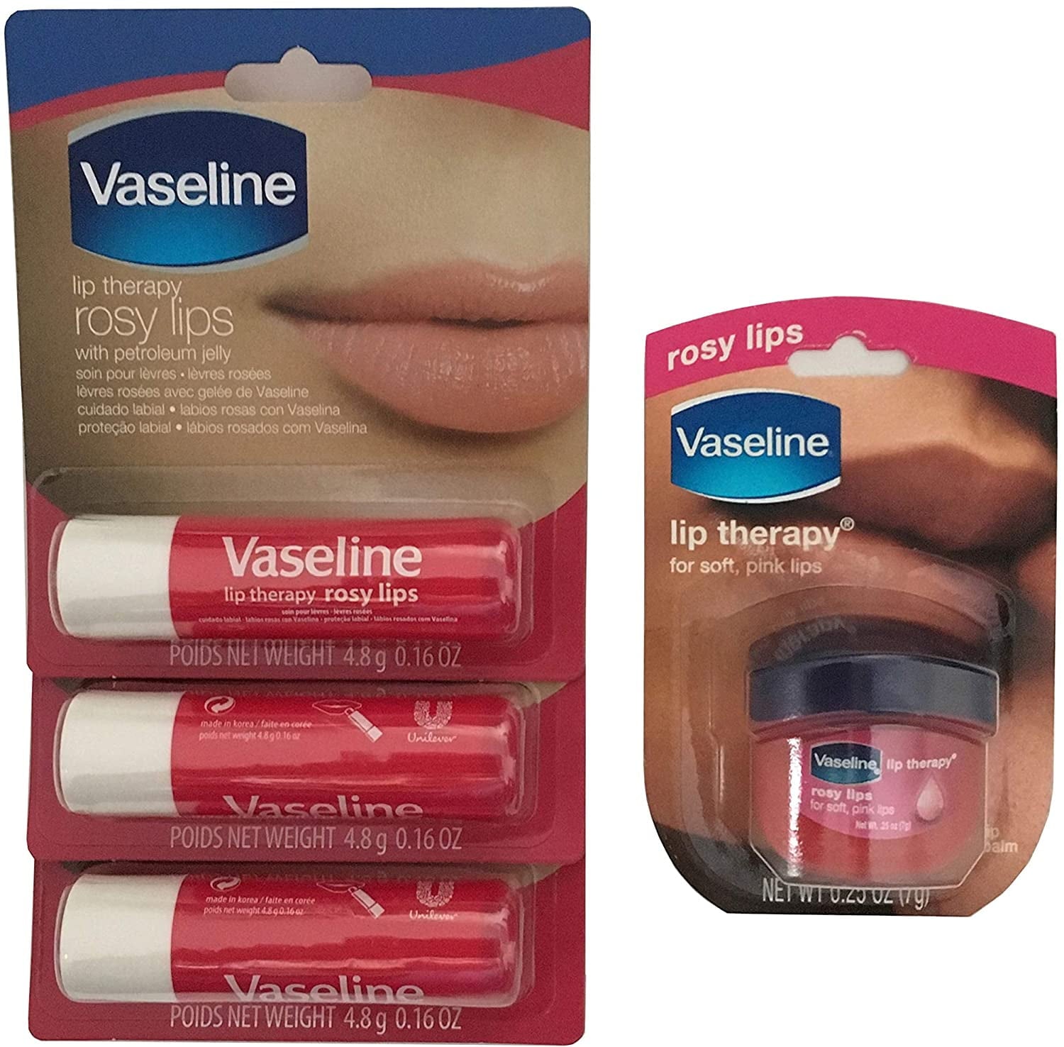 Vaseline Lip Therapy Stick Rosy Lips (3 Pack) Plus Lip Therapy LipBalm Mini Rosy 0.25 oz