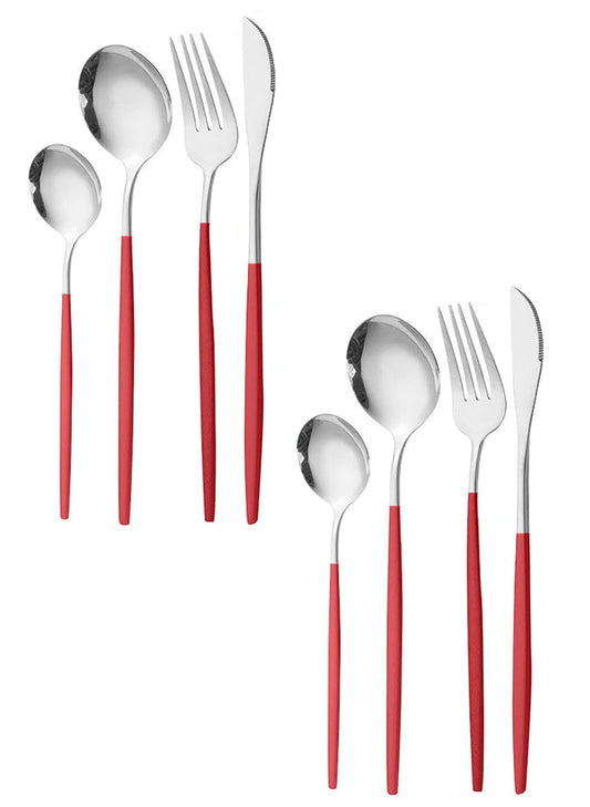 Trifecta Matte Silver Silverware Set 8 Piece Stainless Steel Cutlery Flatware Set, Kitchen