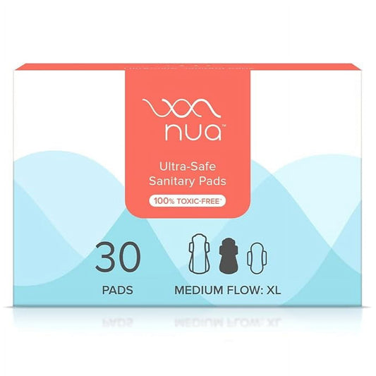 Nua Ultra-Safe Sanitary Pads For Women |30 Ultra Thin Pads | Medium-XL | Safe on Skin | To