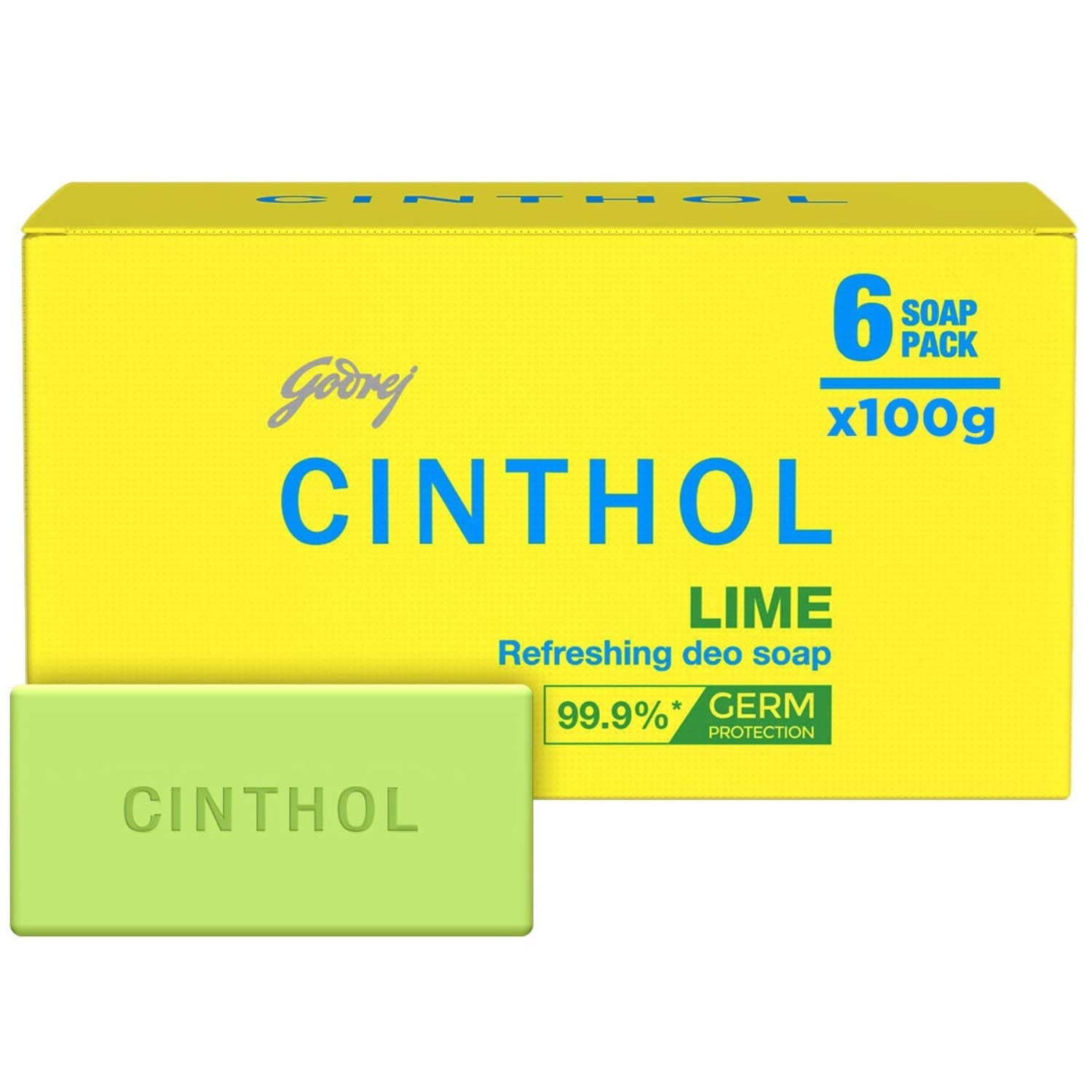 Cinthol Lime Soap, 100G (Pack Of 6) - 99.9% Germ Protection | Lime Fresh Fragrance | Soaps