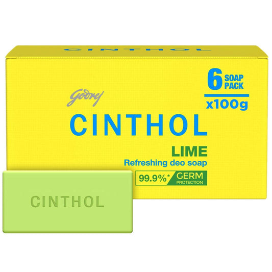 Cinthol Lime Soap, 100G (Pack Of 6) - 99.9% Germ Protection | Lime Fresh Fragrance | Soaps