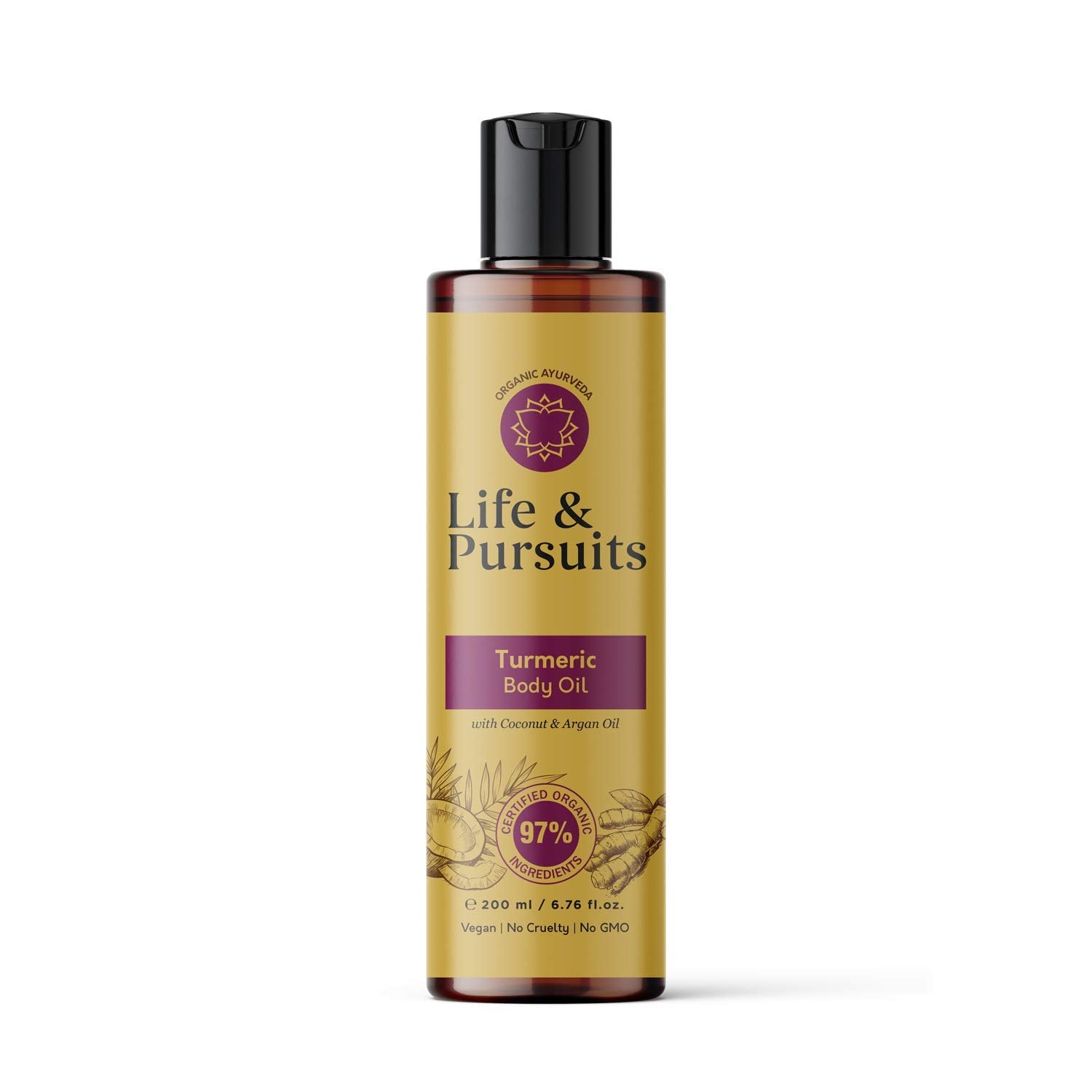 Life & Pursuits Turmeric BodyOil (6.76 fl oz), Ayurveda Moisturizing Massage Oil for Skin