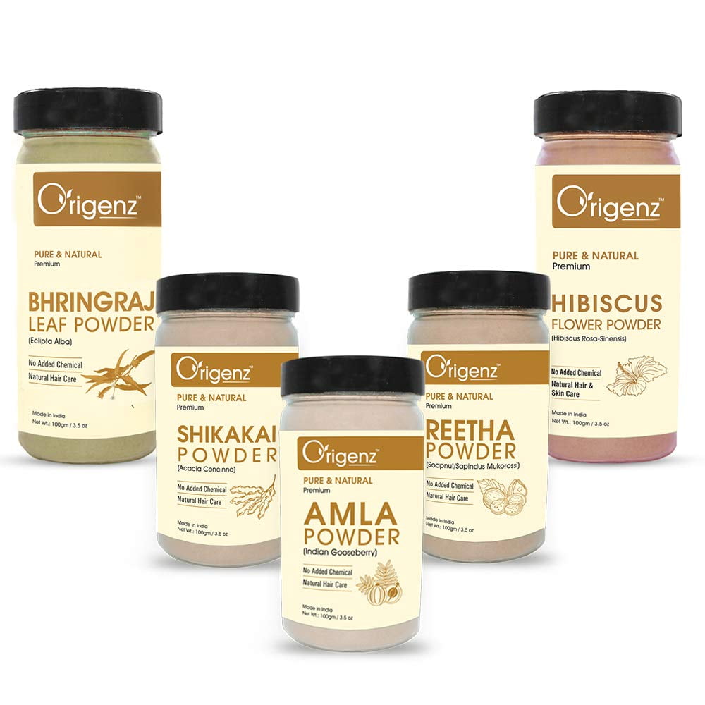 Origenz Amla, Reetha, Shikakai, Bhringraj and Hibiscus Powder Combo Pack for HairCare, Was