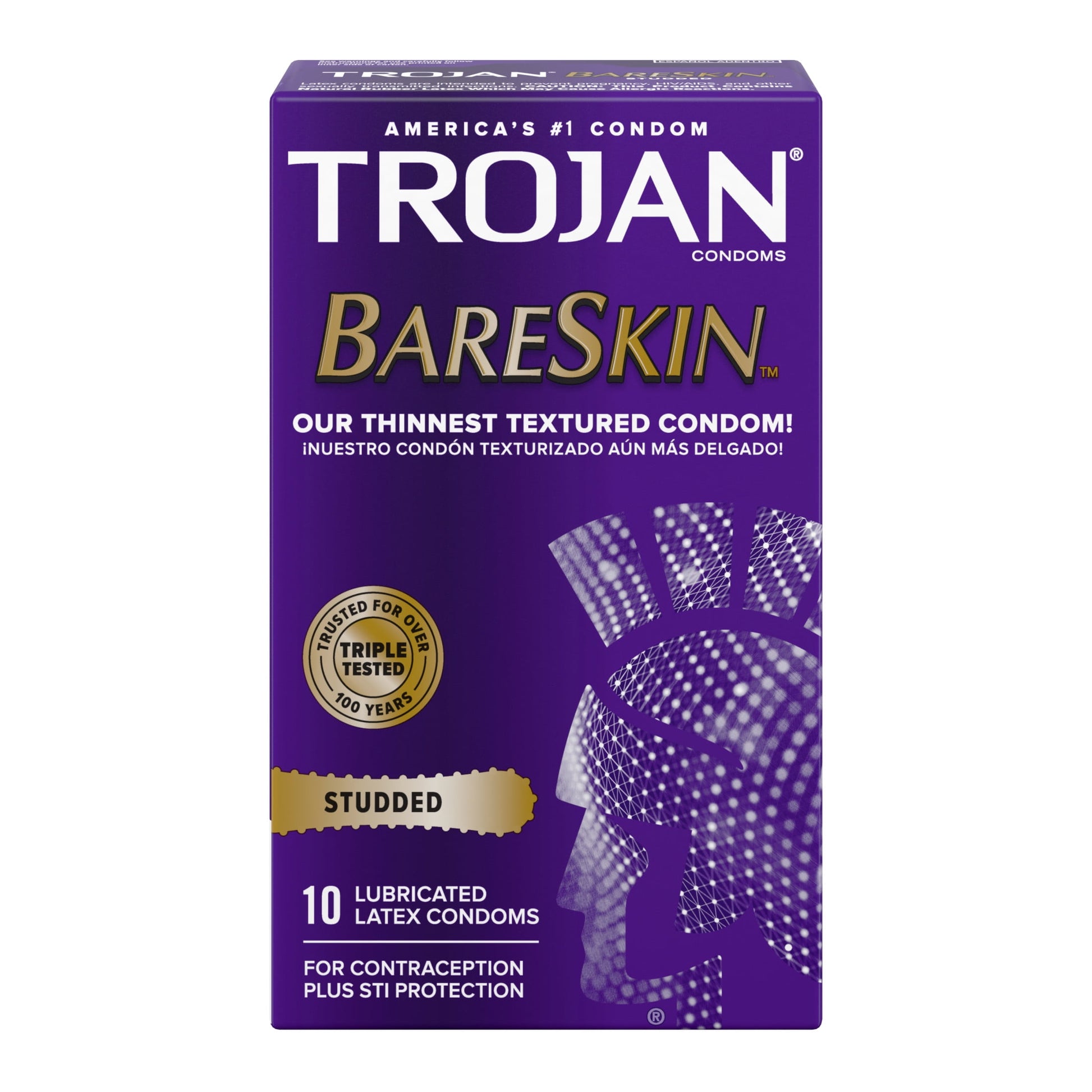 Trojan Studded Bareskin Lubricated Condoms - 10 Count