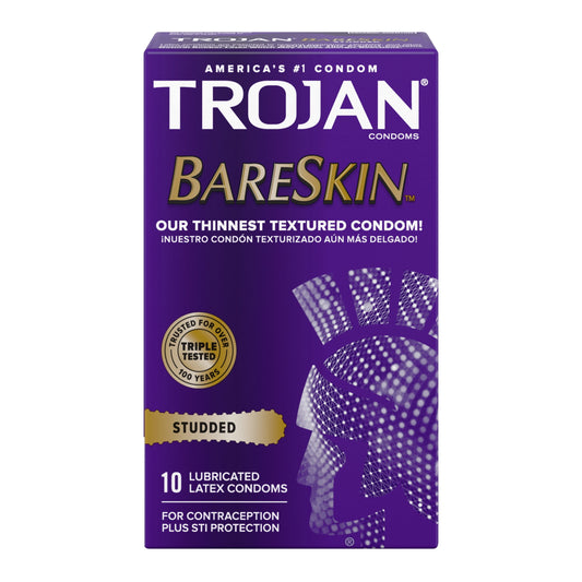 Trojan Studded Bareskin Lubricated Condoms - 10 Count