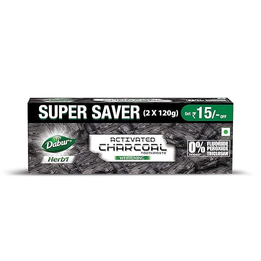 DABUR Herb'L Activated Charcoal Toothpaste-240G (120Gx2,Pack Of 2)|Black Gel Toothpaste|Wh