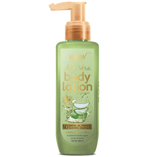WOW Skin Science Aloe Vera BodyLotion - Ultra Light Hydration - No Mineral Oil, Parabens,
