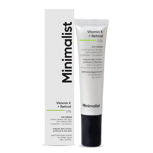 Minimalist Vitamin K + Retinal 01% Under Eye Cream | Reduces Dark Circles, Wrinkles & Fine