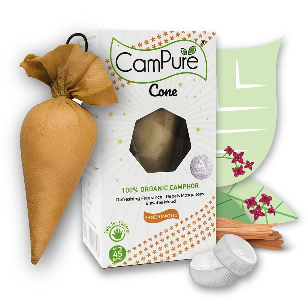 Mangalam Campure Camphor Cone (Sandalwood) Pack Of 4 - Room, Car And Air Freshener & Mosqu