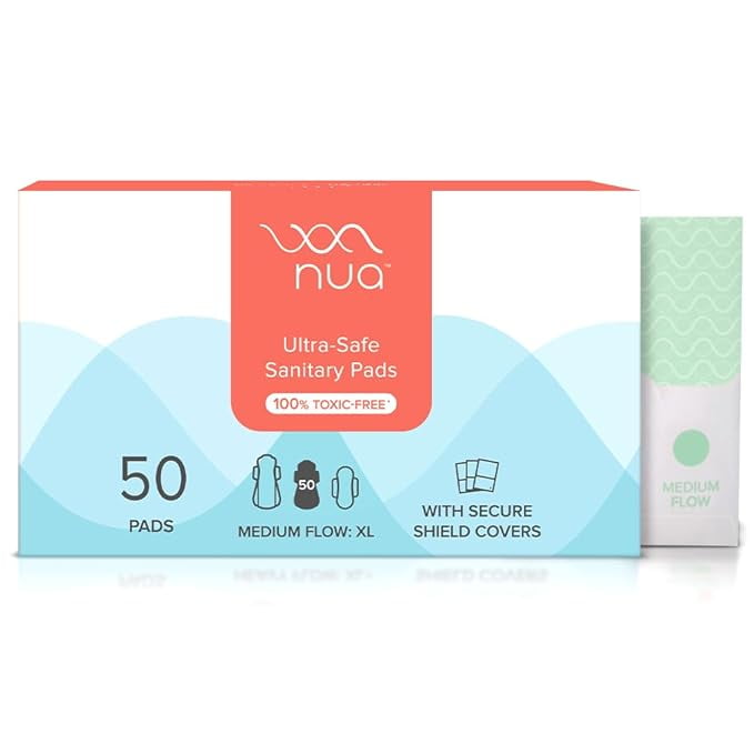 Nua Ultra-Safe Sanitary Pads For Women |50 Ultra Thin Pads | Medium-XL | Safe on Skin | To