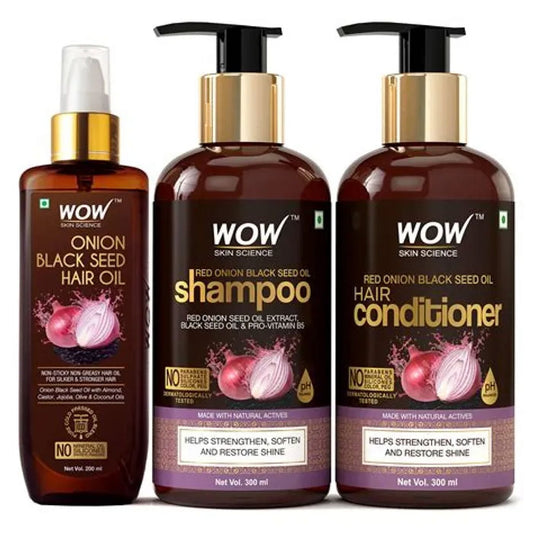 WOW Skin Science Onion Black Seed Oil Ultimate HairCare Kit (Shampoo + Hair Conditioner +