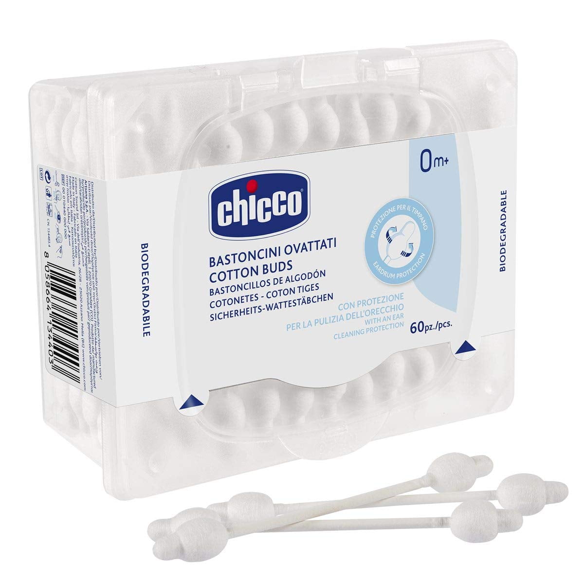 Chicco Cotton Buds 60 Pcs (With Ear Drum Protection,White)