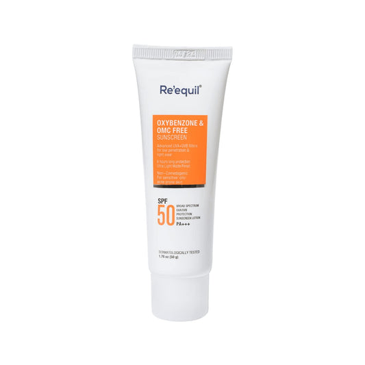RE' EQUIL Oxybenzone and OMC Free Sunscreen For Oily, Sensitive & Acne Prone Skin, SPF 50