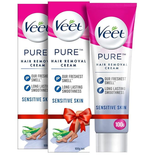 Veet Pure Hair Removal Cream for Women with No Ammonia Smell, Sensitive Skin - 100 g (Pack