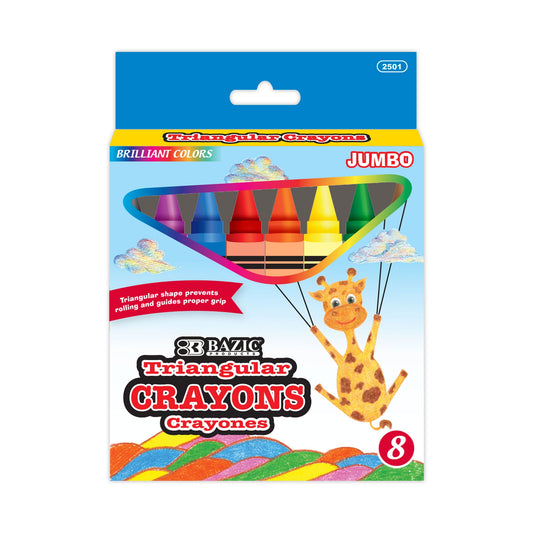 BAZIC 8 Color Premium Jumbo Triangle Crayons [2501]
