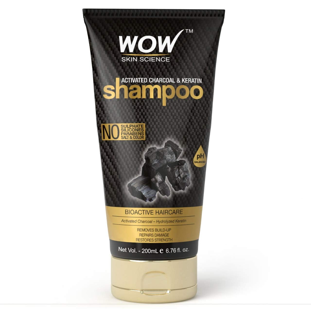 Wow Skin Science Activated Charcoal & Keratin Shampoo, 200 ml Tube