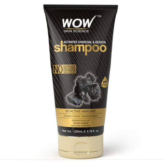 Wow Skin Science Activated Charcoal & Keratin Shampoo, 200 ml Tube