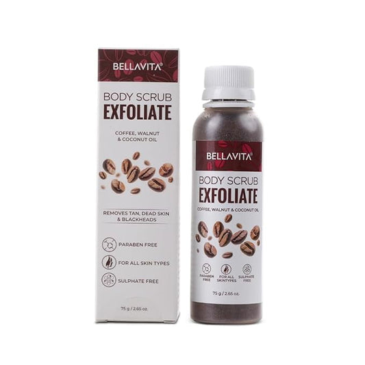 BELLAVITA Exfoliate Coffee Scrub for Face & Body, , Dirt Removal from Neck, Knees, Elbows,
