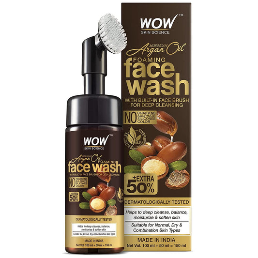 WOW Skin Science Moroccan Argan Oil Foaming FaceWash with Built-in Brush - contains Argan