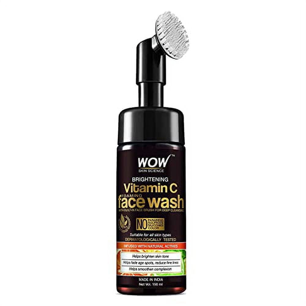 WOW Skin Science Vitamin C FaceWash w/ Face Brush - Foaming Facial Cleanser - Facial SkinC