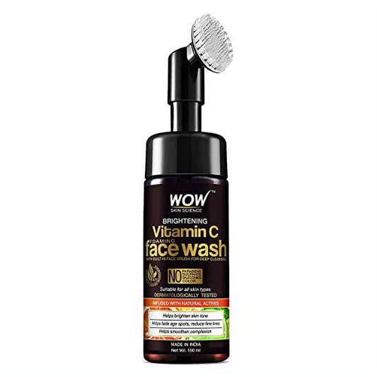 WOW Skin Science Vitamin C FaceWash w/ Face Brush - Foaming Facial Cleanser - Facial SkinC