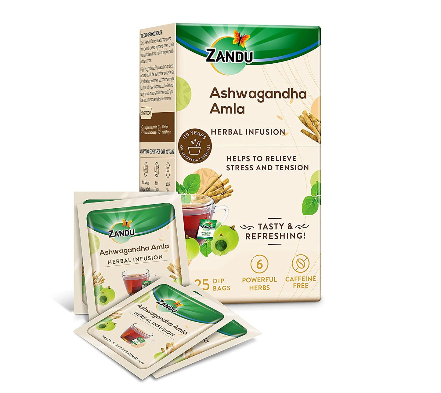 Zandu Ashwagandha Amla Herbal Infusion Tea - 25 Tea Bags | Enriched With 6 Ayurvedic Ingre