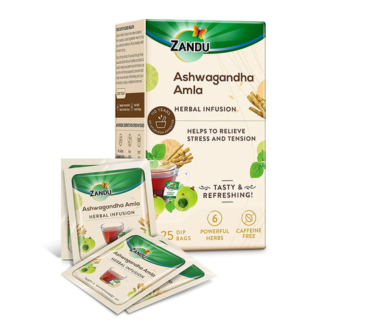 Zandu Ashwagandha Amla Herbal Infusion Tea - 25 Tea Bags | Enriched With 6 Ayurvedic Ingre