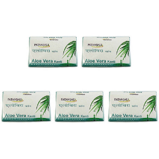Pack Of 5 - Patanjali Aloe Vera Kanti Body Cleanser Soap Bar - 140 Gm (4.93 Oz)