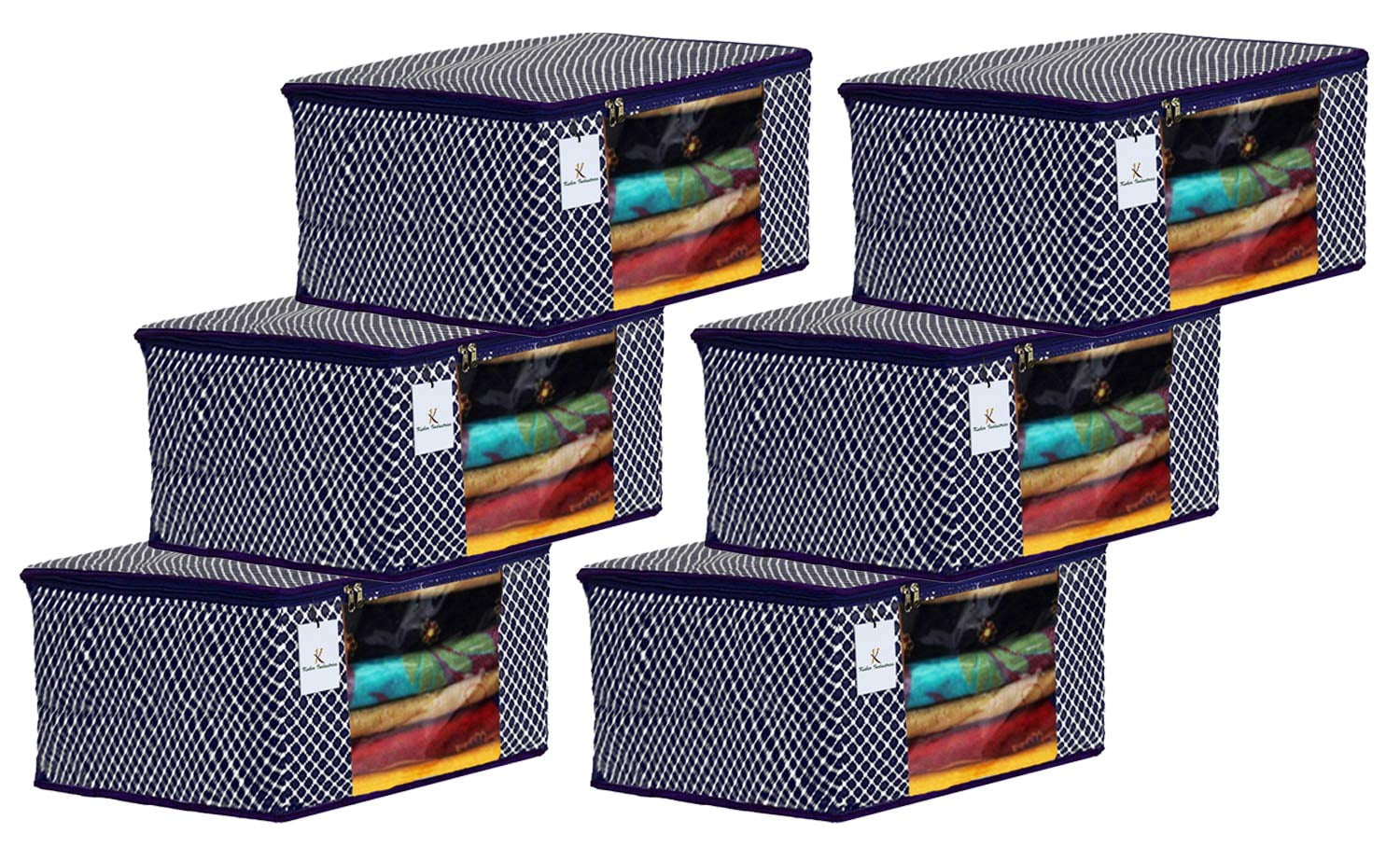 Kuber Industries Polka Dots 6 Pieces Cotton 3 Layered Quilted Saree Cover (Blue)