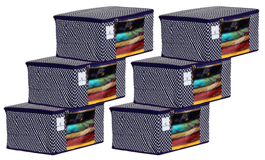 Kuber Industries Polka Dots 6 Pieces Cotton 3 Layered Quilted Saree Cover (Blue)