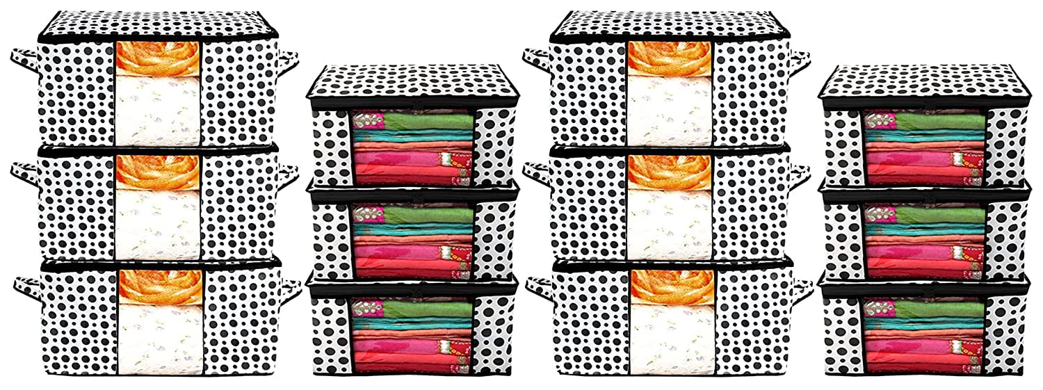 Kuber Industries Polka Dots Design 6 Piece Non Woven Saree Cover and 6 Pieces Underbed Sto