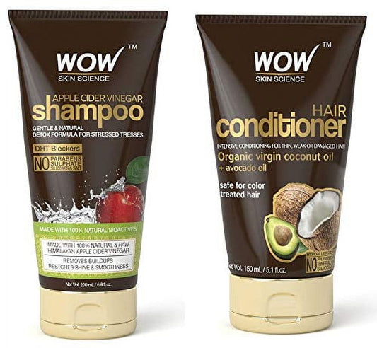 Wow Apple Cider Vinegar Shampoo 6.8 fl oz + Wow Hair Conditioner 3.38 fl oz Sulphate & Par