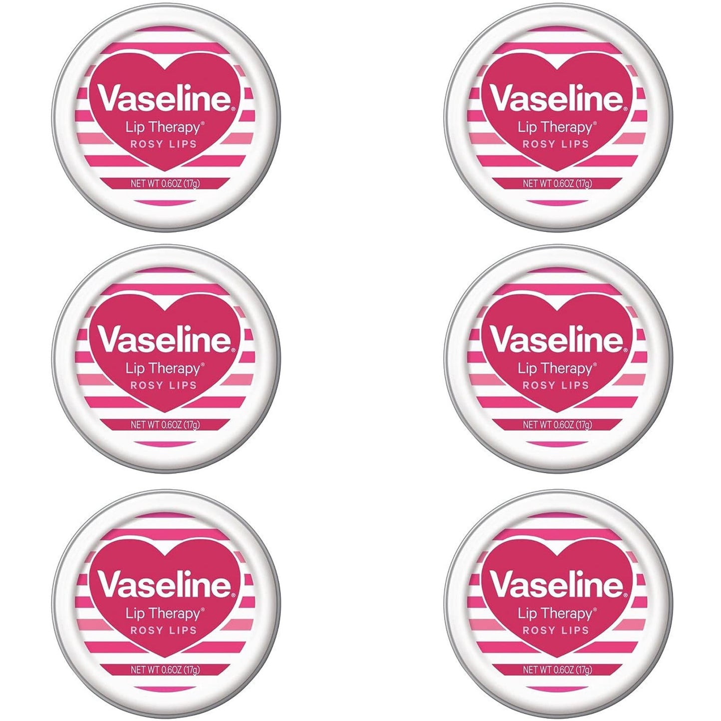 Pack of (6) Vaseline Rosy Lip Therapy Valentines 0.6 oz