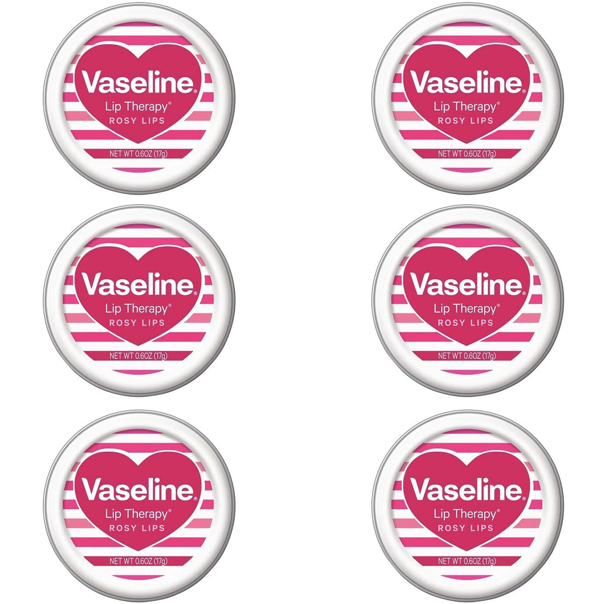 Pack of (6) Vaseline Rosy Lip Therapy Valentines 0.6 oz