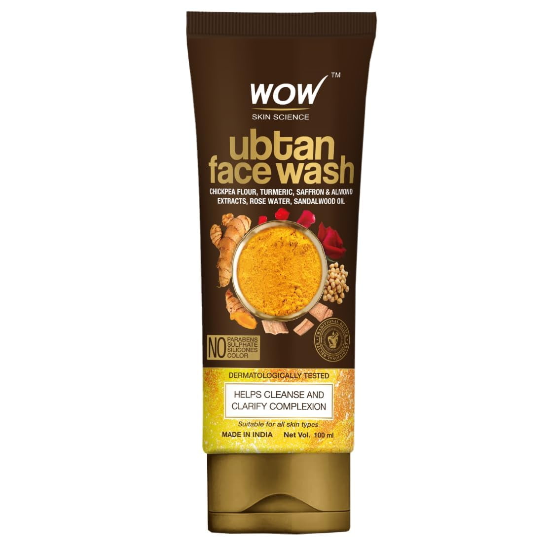 Wow Skin Science Ubtan Cleansing FaceWash | Turmeric & Saffron | All Skin Types | Clear, G