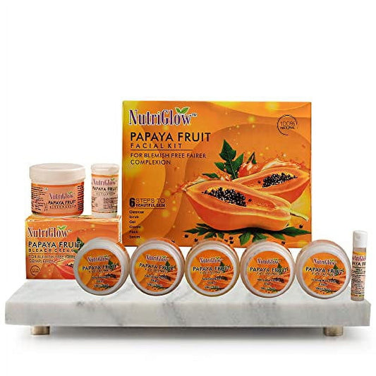 NutriGlow Papaya Fruit Facial Kit(250gm + 10ml) & Papaya Fruit Beach Cream(43gm) for Youthful Glow, Deep Exfoliation,