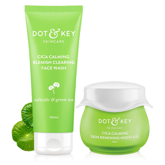Dot & Key Cica Niacinamide Skincare Combo | Night Gel 60 ml, FaceWash 100ml | For Oily & A