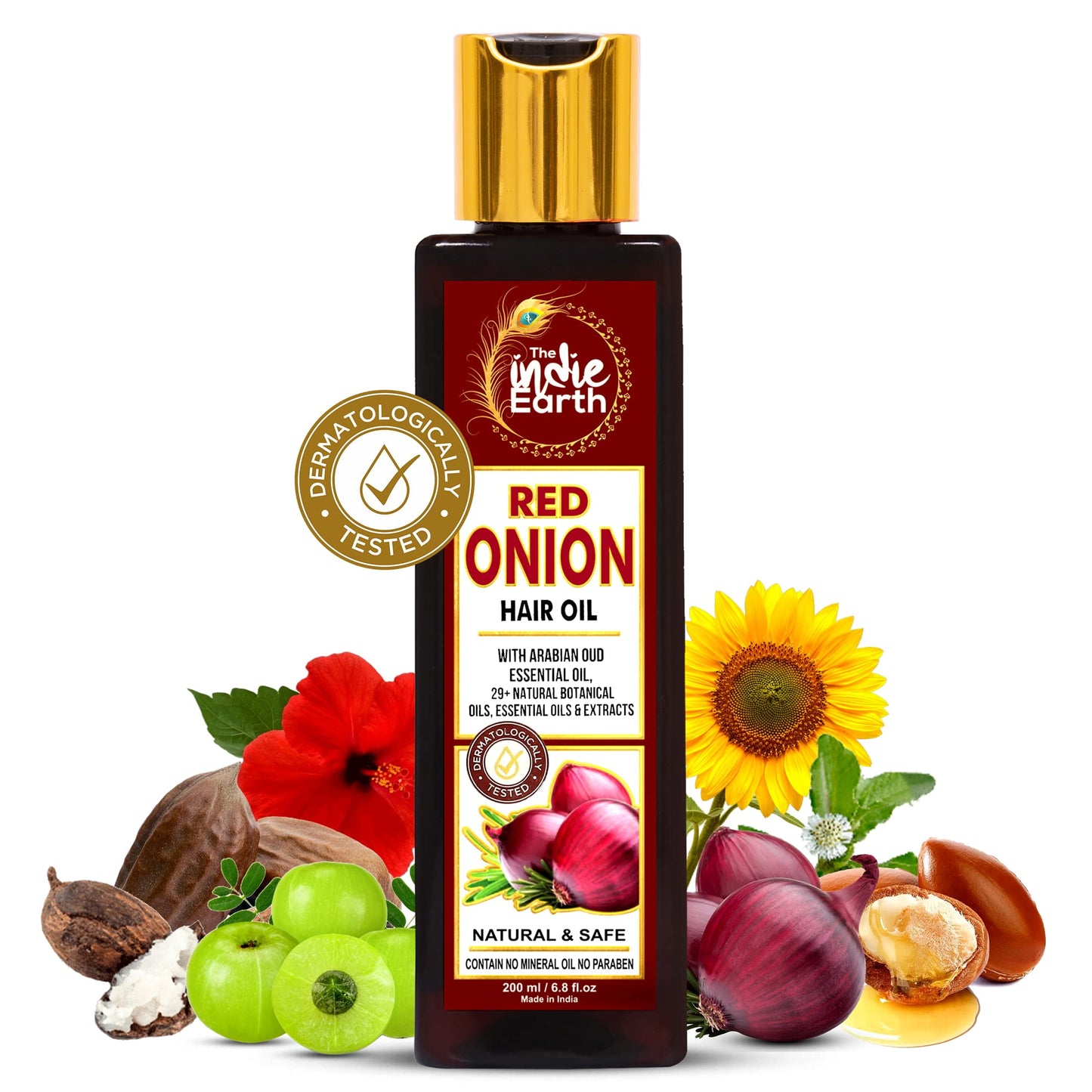 The Indie Earth Red Onion HairOil 200 Ml - Anti Hair Loss & Hair Growth Oil With Black See