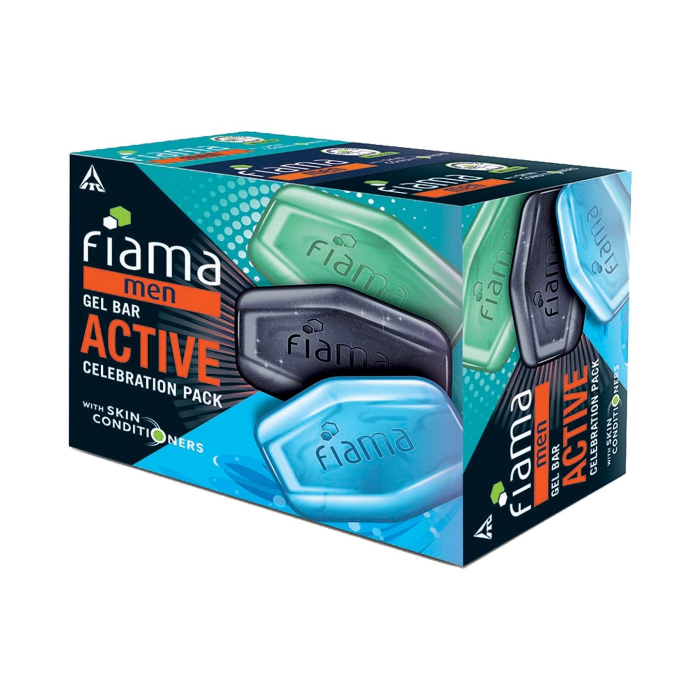 Fiama Men Gel Bar Active Celebration Pack With 3 Unique Gel Bars, Charcoal And Grapefruit,