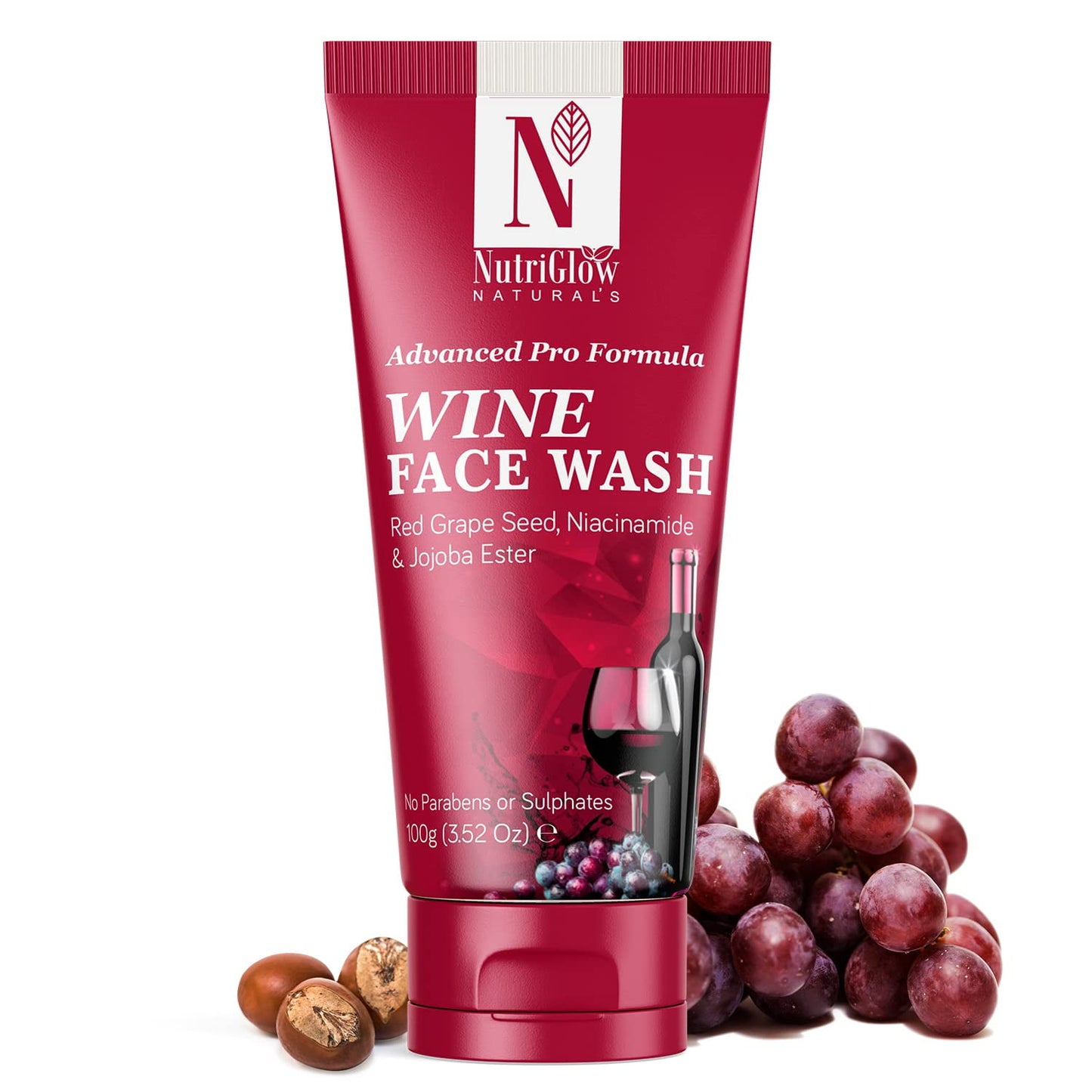NutriGlow Naturalâ€™s Wine FaceWash for Daily Use with Niacinamide, All Skin Type, 3.5 oz
