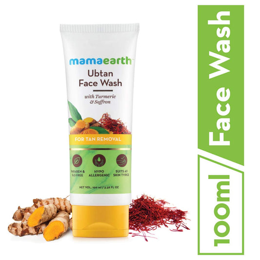 Mamaearth Ubtan Natural FaceWash for Dry Skin with Turmeric & Saffron for Tan removal and